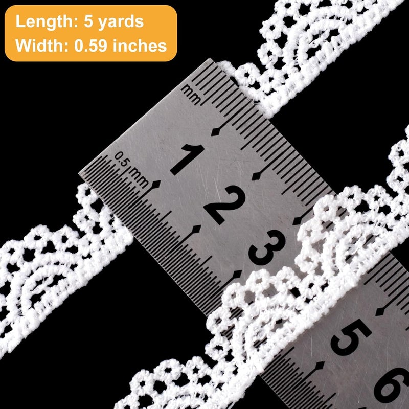 Deozu 4 Yards White Lace Trim, Vintage Crocheted Lace Ribbons, Embroidery Scalloped Edge Laces for DIY Crafts, Bouquet, Sewing, Wedding, Wrapping, Decoration (0.59" Wide) - Image 2